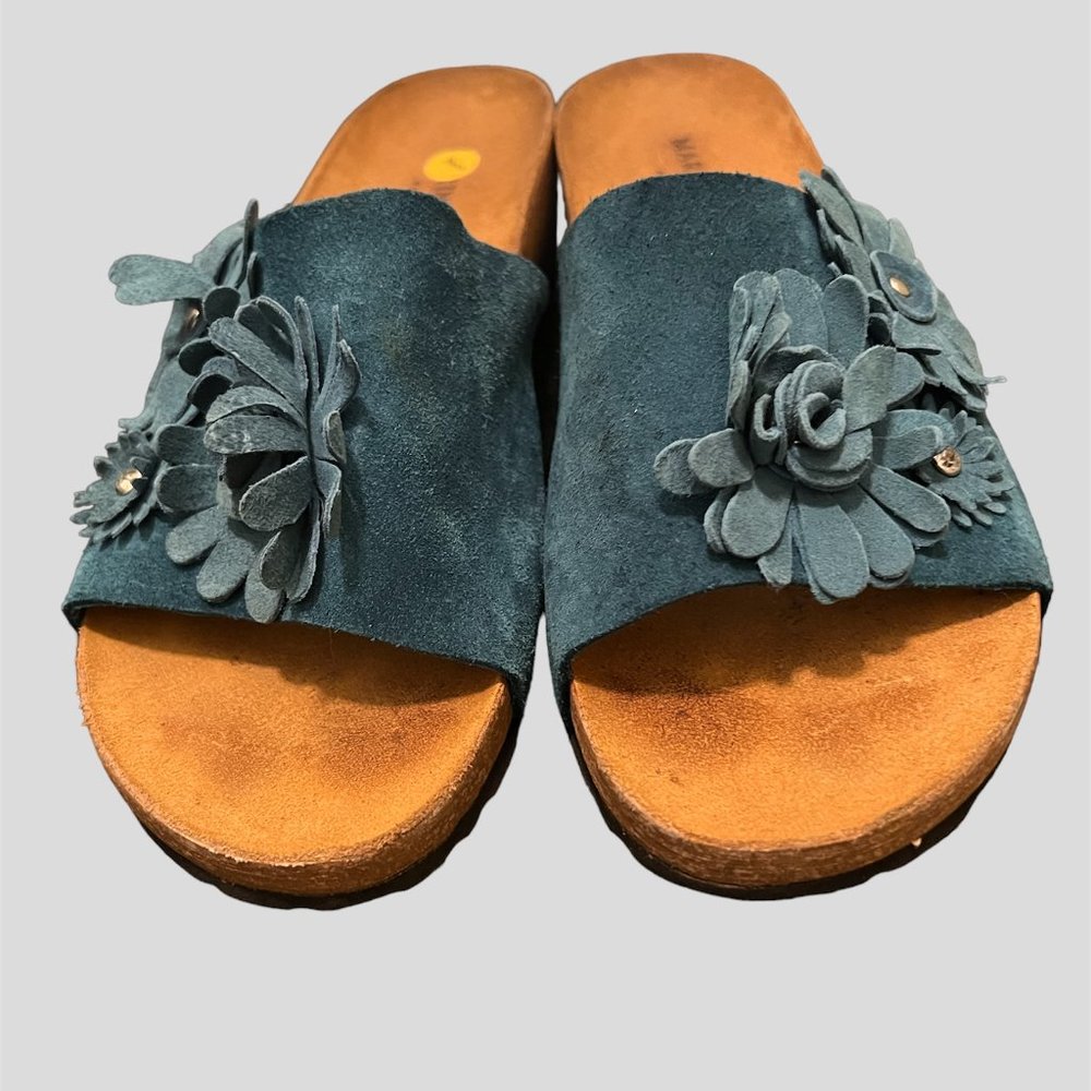 Marina Luna size 8.5 teal suede sandal slipper made in Italy
